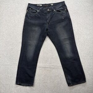 Express Jeans Mens 36x32 Dark Blue Denim Pants Rocco Slim Fit Low Rise Boot Cut